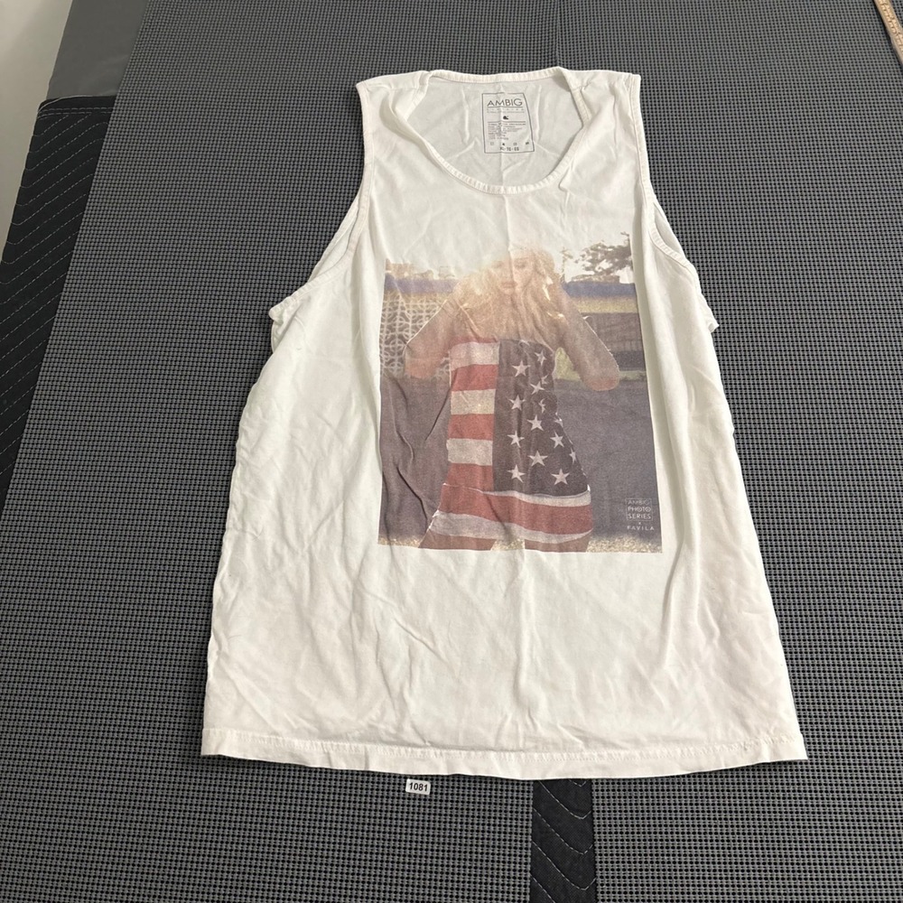 Ambig Clothing Photo Series Favila American Flag Graphic Tank Top White Mens XL